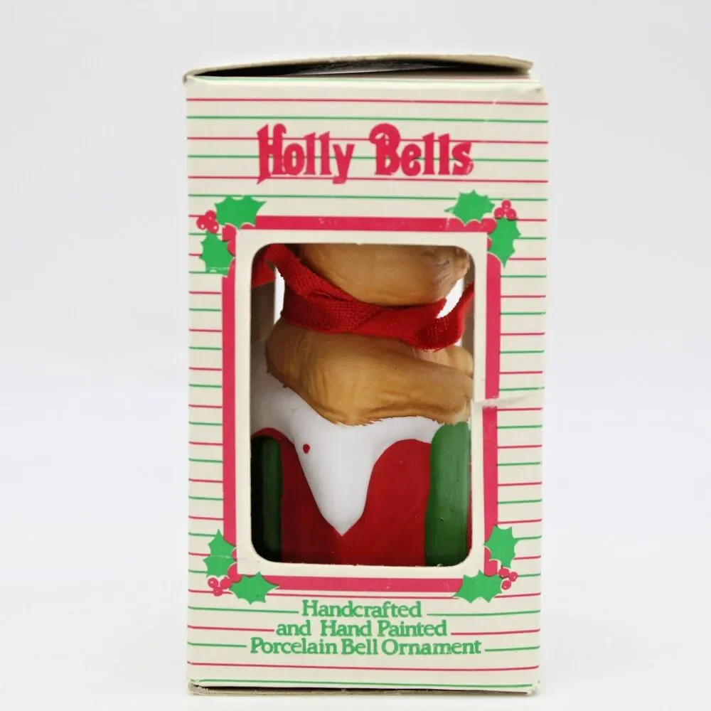 Holly Bells Porcelain Kitty Cat Bell Ornament Vintage 1986 Original Box a